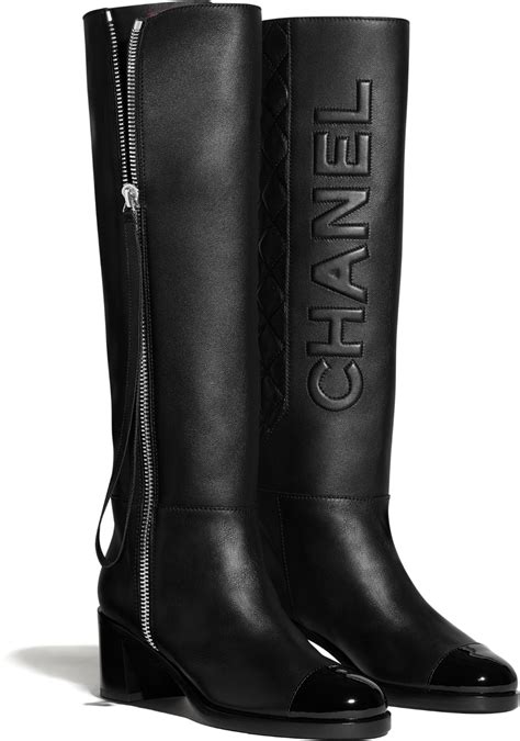 chanel plastic knee boots|Chanel black canvas heel boots.